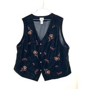 Koret Velvet Vest Vintage SZ 20W Floral Embroidered Boho Fall Autumn